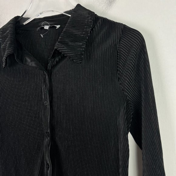 NWOT Ro & De Plisse Pleated Long Sleeve Buttondown Shirt Black Size Small S NEW - Picture 3 of 11